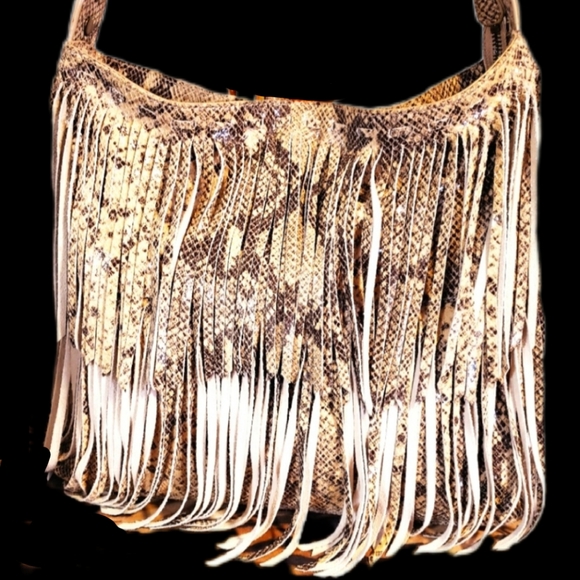 Camila Alves MUXO Snakeskin Fringe Leather Handbag EUC - Picture 2 of 10